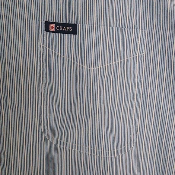 CHAPS BUTTON DOWN EASY CARE LOGO LIGHT BLUE & WHITE STRIPE, SHIRT - Picture 3 of 7